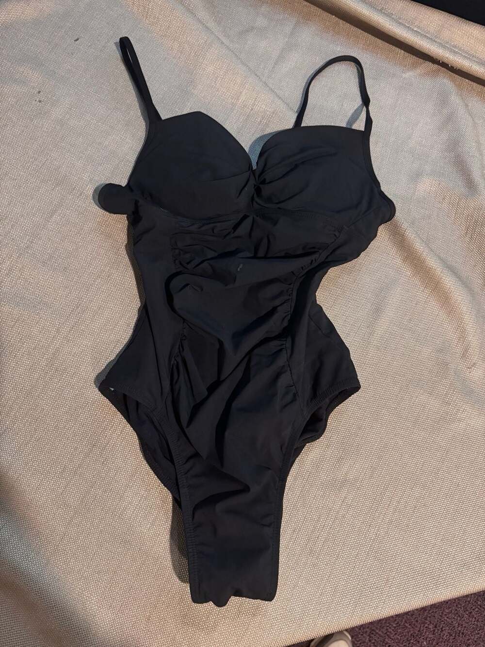 Assets by Sara Blakely Spanx Black Ruched Sweetheart One-Piece Swimsuit